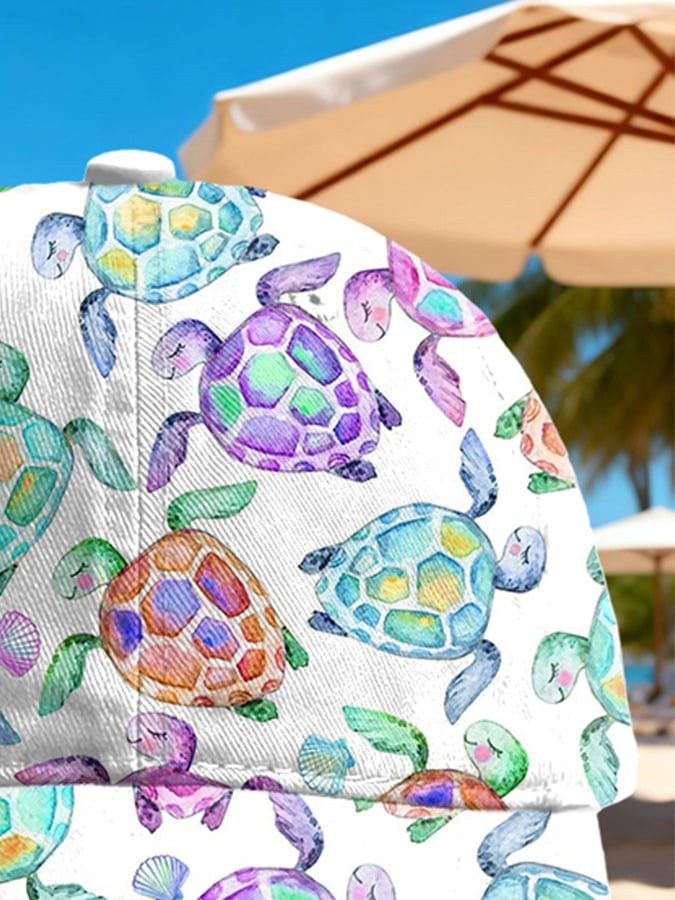 Retro Ocean Beach Colorful Sea Turtle Print Baseball Cap