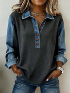 Women'S Casual Contrast Color Stitching Pullover Sweatshirt