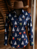 Women's Vintage Casual Western Christmas Long Sleeve Shirt