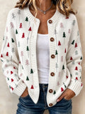 Women's Casual Christmas tree Print Knit Cardigan