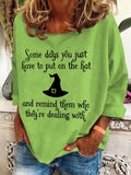 Women's Halloween Witch Printed Crew Neck Sweatshirt