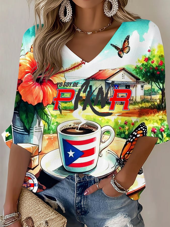 Puerto RIco Singer Pfknr Printed Long Sleeve Top