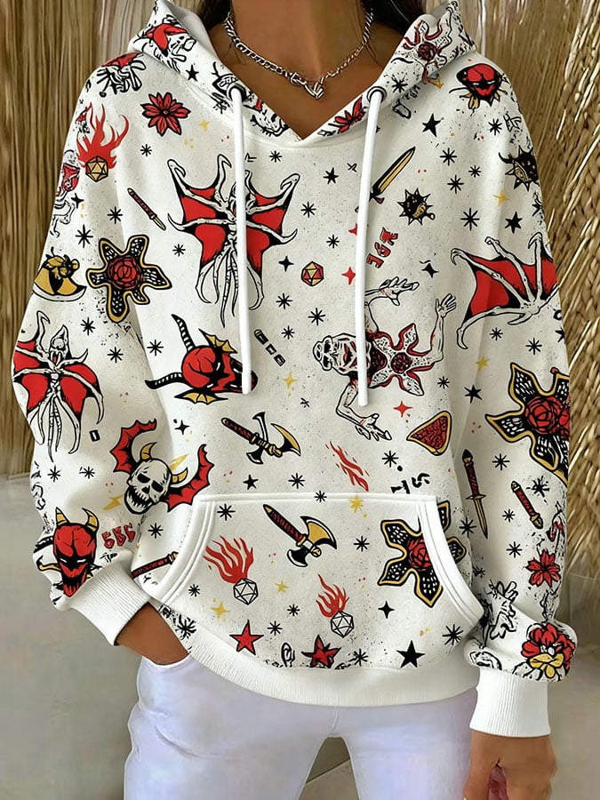 Women's TV Series Inspired Print Hooded Collar Sweatshirt