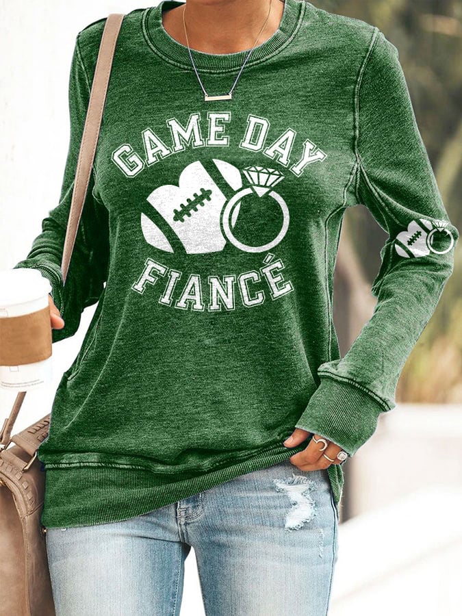 Retro Football Game Day Fiance Print Sweatshirt