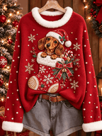 Women's Retro Christmas Dog  Print Top