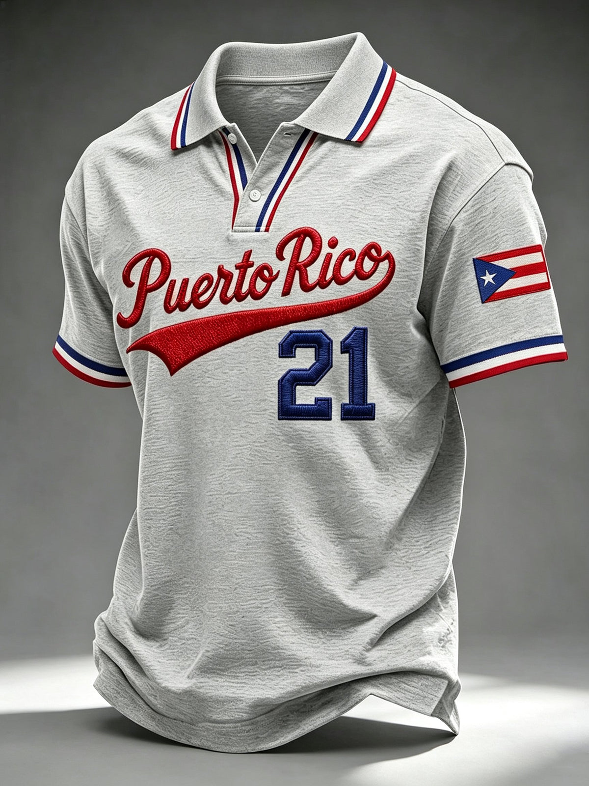 Men's Puerto Rico Baseball Print Polo Shirt
