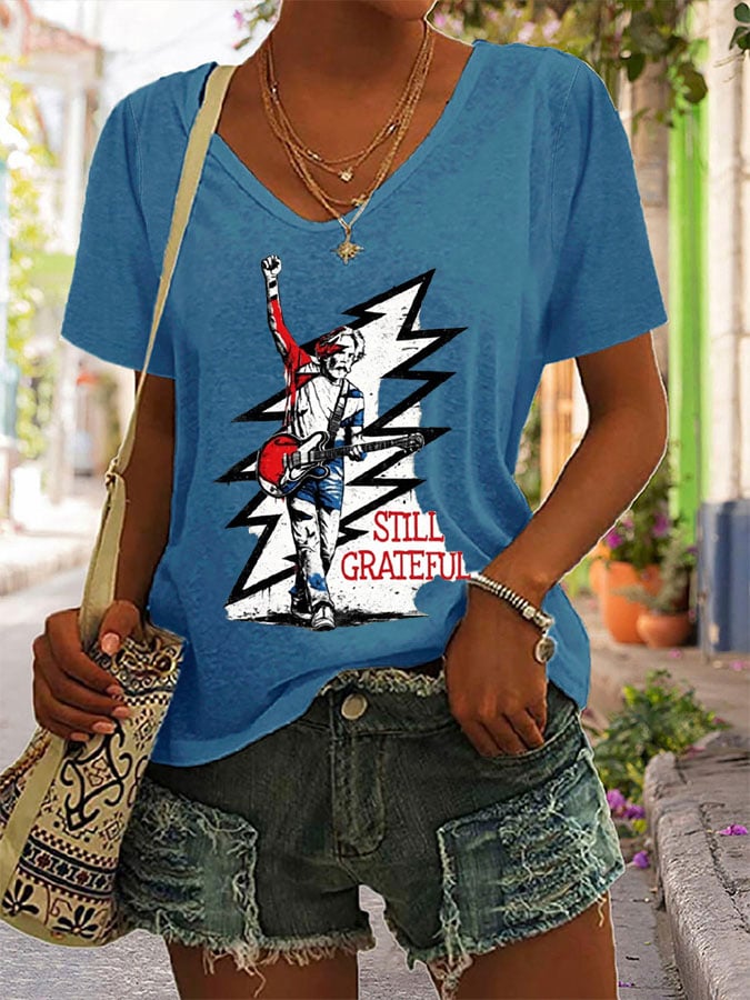 Women's Retro Rock Singer Commemorative Print T-Shirt