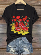 Women's Halloween Red Shoes Printed Casual T-Shirts