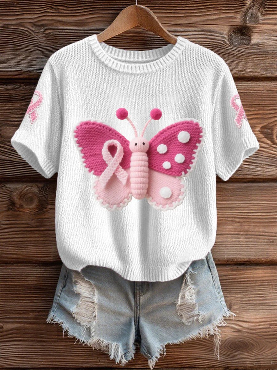 Women's Breast Cancer Awareness Pink Print Short Sleeve T-Shirt