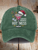 Unisex Distressed Washed Cotton Christmas Santa's Favorite Hot Mess Hat