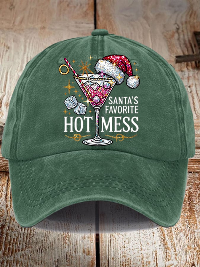 Unisex Distressed Washed Cotton Christmas Santa's Favorite Hot Mess Hat