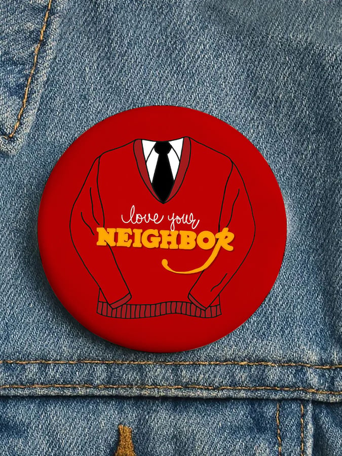 Unisex Retro Love Your Neighbor Print Pin-Back Button