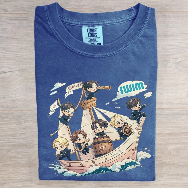 Kpop Swim Music Art Printed Retro T-shirts