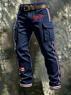 Men's Puerto Rico Baseball Printed Multi-Pocket Cargo Casual Pants