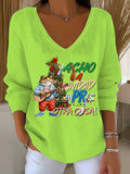 Puerto Rico Navidades Boricuas Printed Printed Long Sleeve Top