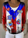 Women's Puerto Rican Flag Print Thick Needle Striped Cardigan