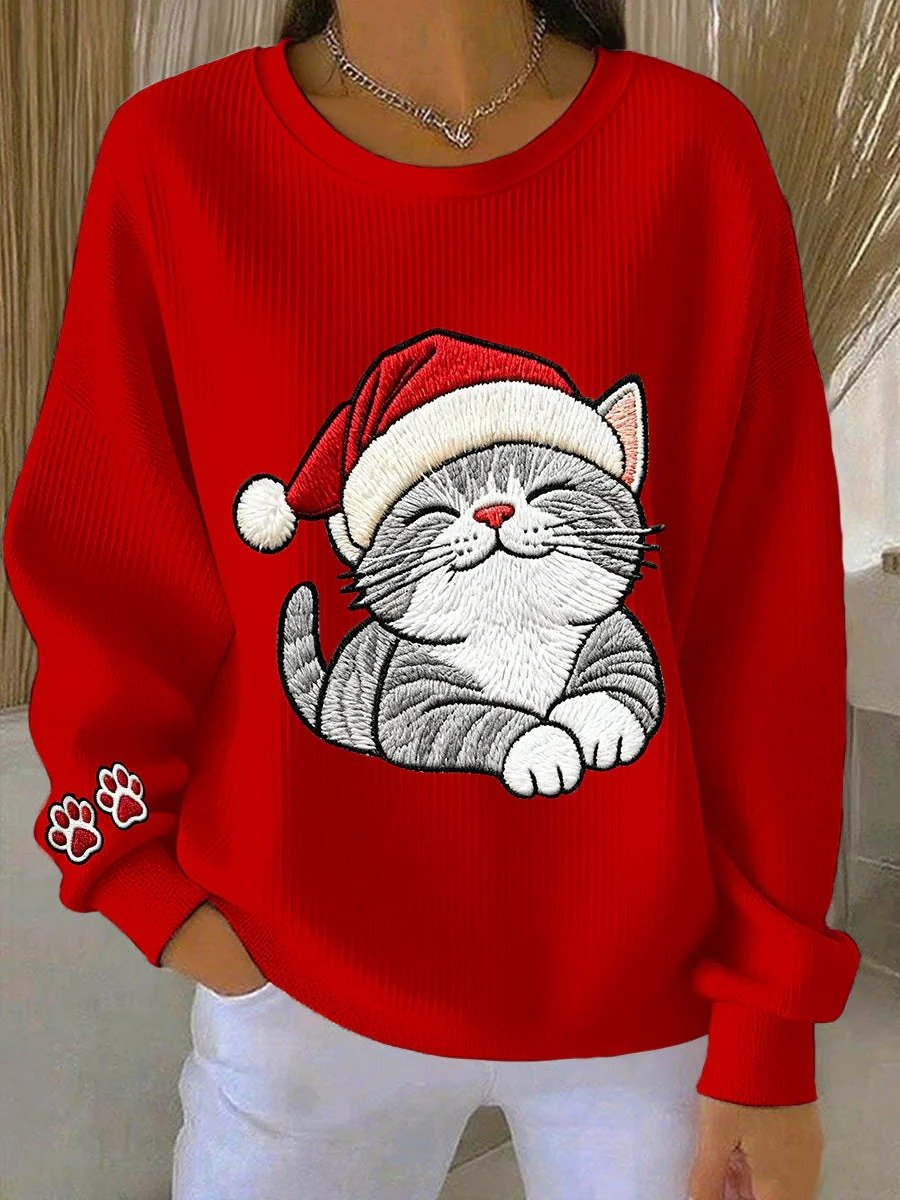 Women's Christmas Animal Cat Print Sweatshirt