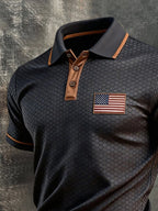 Men's Retro Patriotic Color-Block Short-Sleeve Polo Shirt