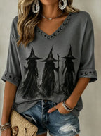 Women's Halloween Witch Print Shirt