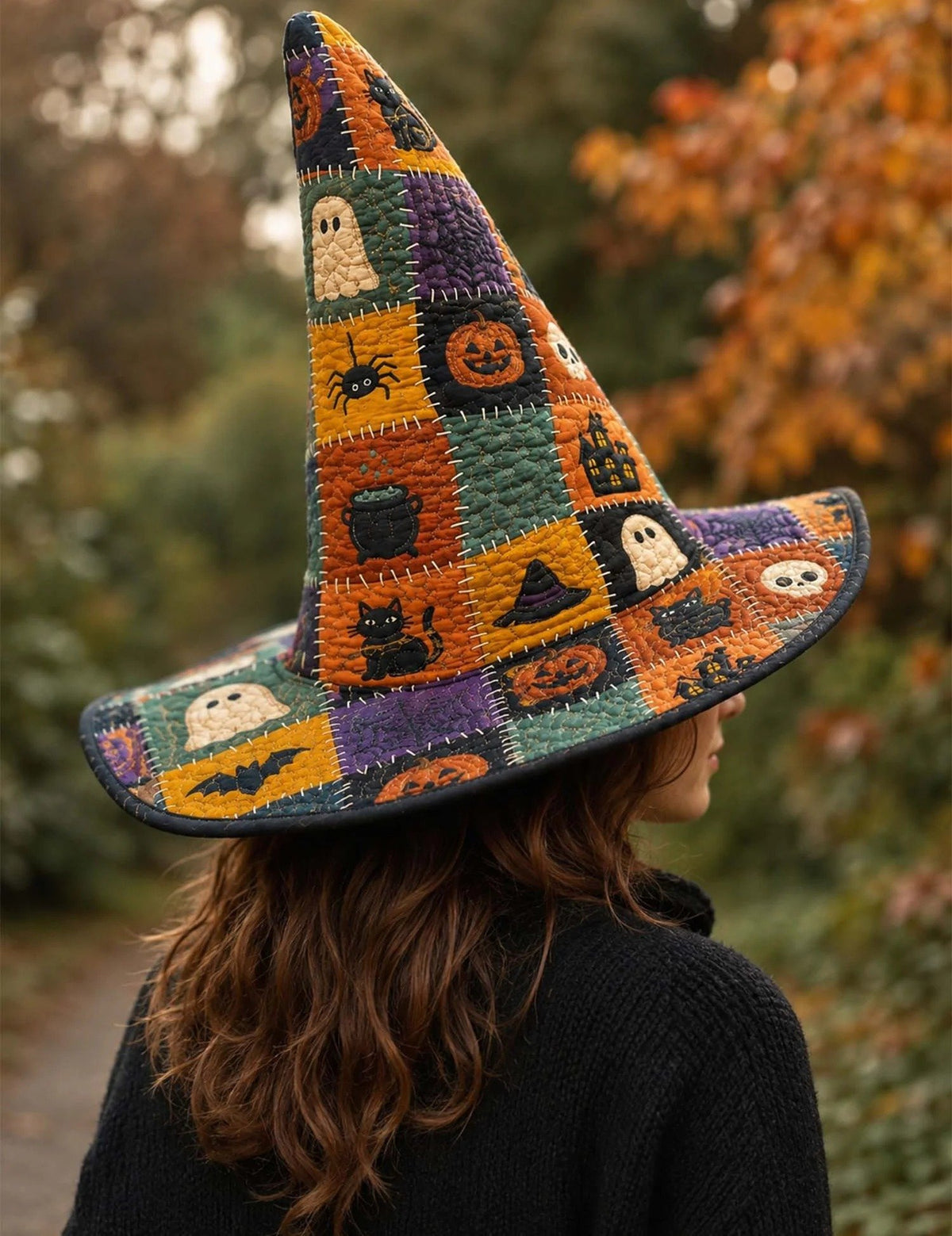 Halloween Patchwork Pumpkin-Quilted Witch Hat