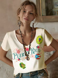 Women's Puerto Rican Label Rain Frog Printed V-Neck T-Shirt