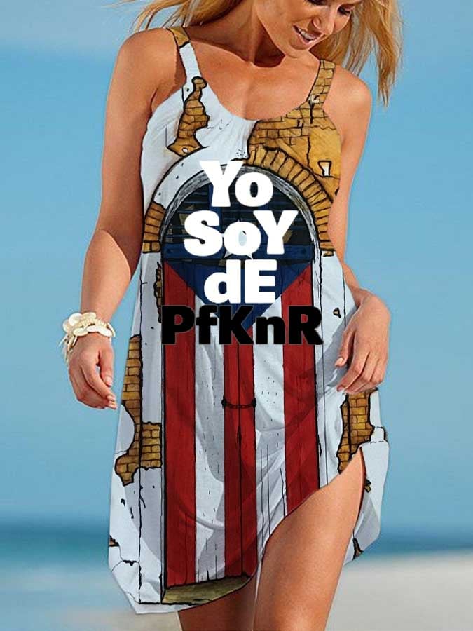 Puerto Rico Singer Boricua Decorate Printed Sleeveless Dress