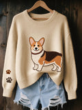 Women's Lovely Corgi Dog Felt Art Cozy Knit Sweater