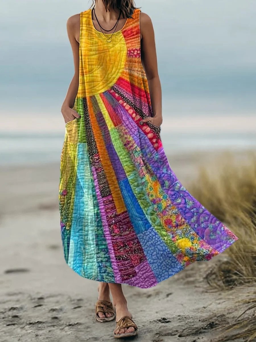Women's Vintage Hippie Sunrise Tank Dress