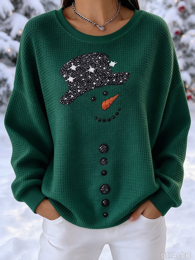 Women's Snowman Art Print Casual Sweatshirt