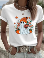 Women's Cute Ghost Printed Casual T-Shirt