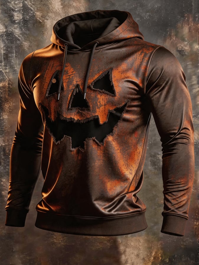 Men's Retro Color-Block Halloween Print Hoodie
