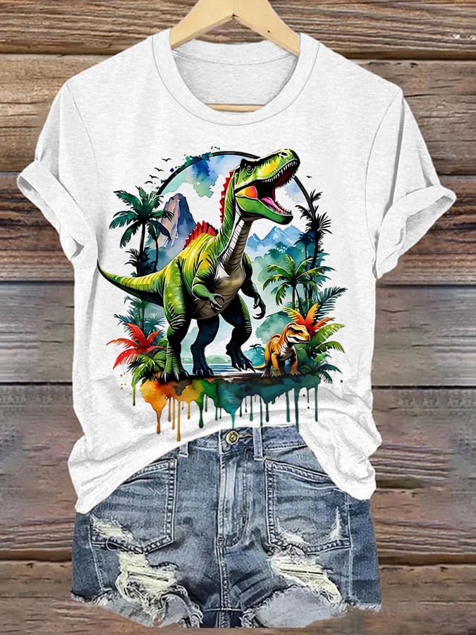 Women's Retro Dinosaur Print T-Shirt