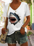 Women's Great White Shark Print Casual T-Shirt