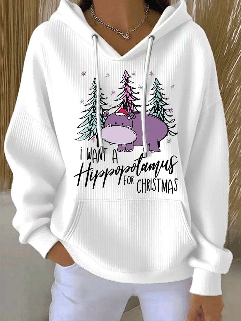 Women's I Want A Hippopotamus For Christmas Print Casual Sweatshirt