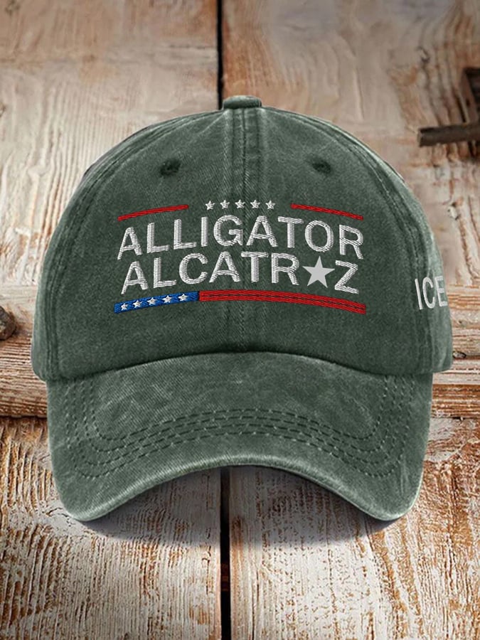 Unisex distressed washed Alligator Alcatraz print hat