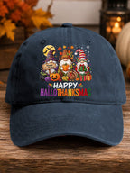 Retro Happy Hallothanksmas Gnome Halloween Thanksgiving Christmas Print Baseball Cap