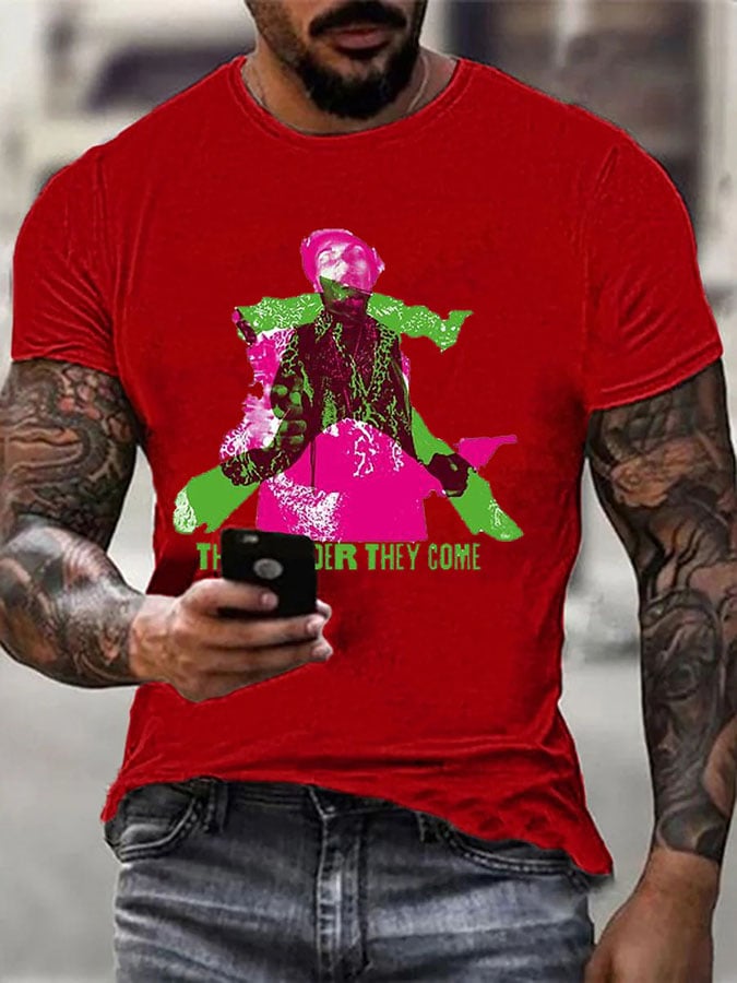 Men's Retro Reggae Music Printed Round Neck T-Shirt
