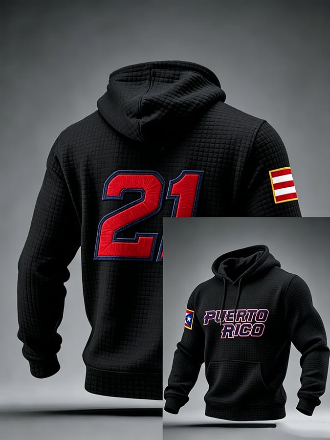 Men'S Puerto Rico Baseball Casual Printed Hoodie