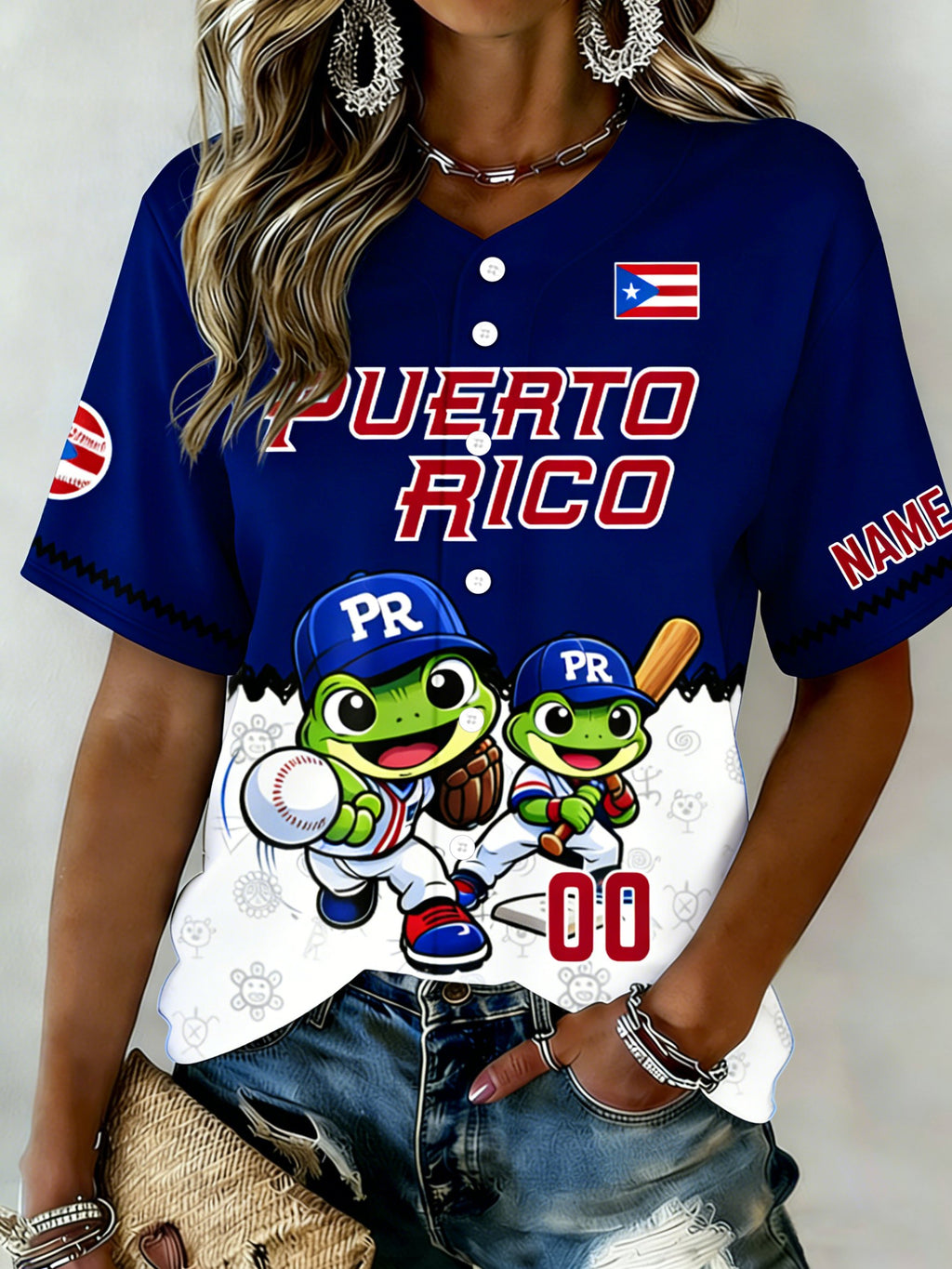 Women's Puerto Rico Baseball  Print Shirt