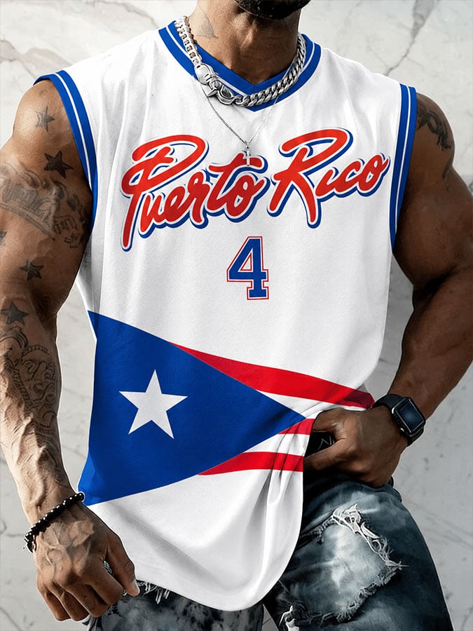 Men's Puerto Rico Basketball Print Tank Top