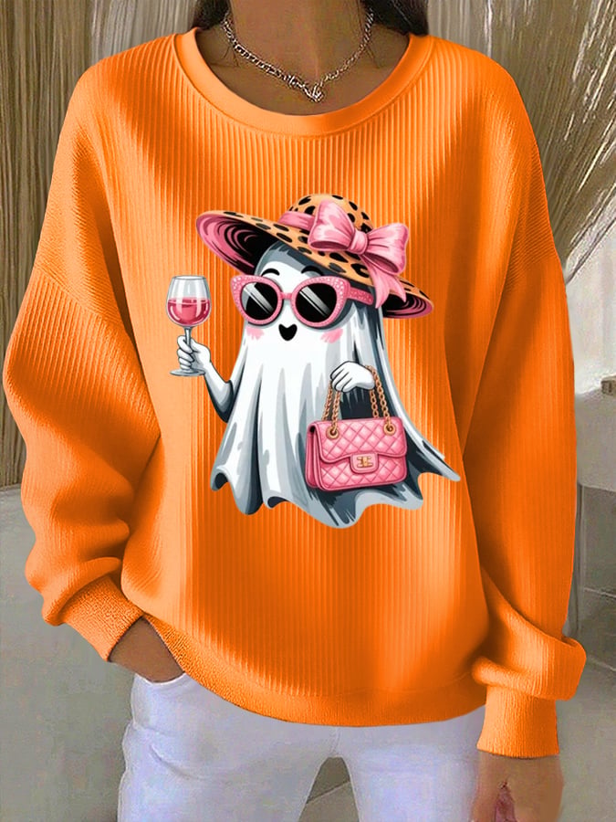 Women'S Cute Ghost Print Casual Sweatshirt