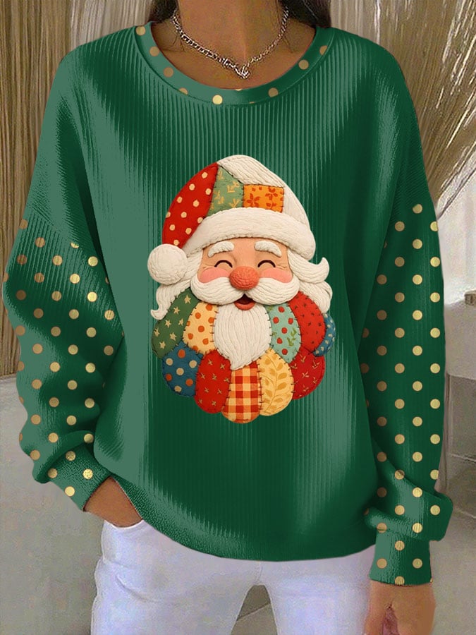 Women's Santa Claus Print Knitted Crew Neck Long Sleeve Top