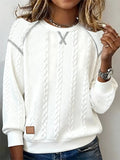 Women'S Casual Round Neck Jacquard Pullover Sweatshirt
