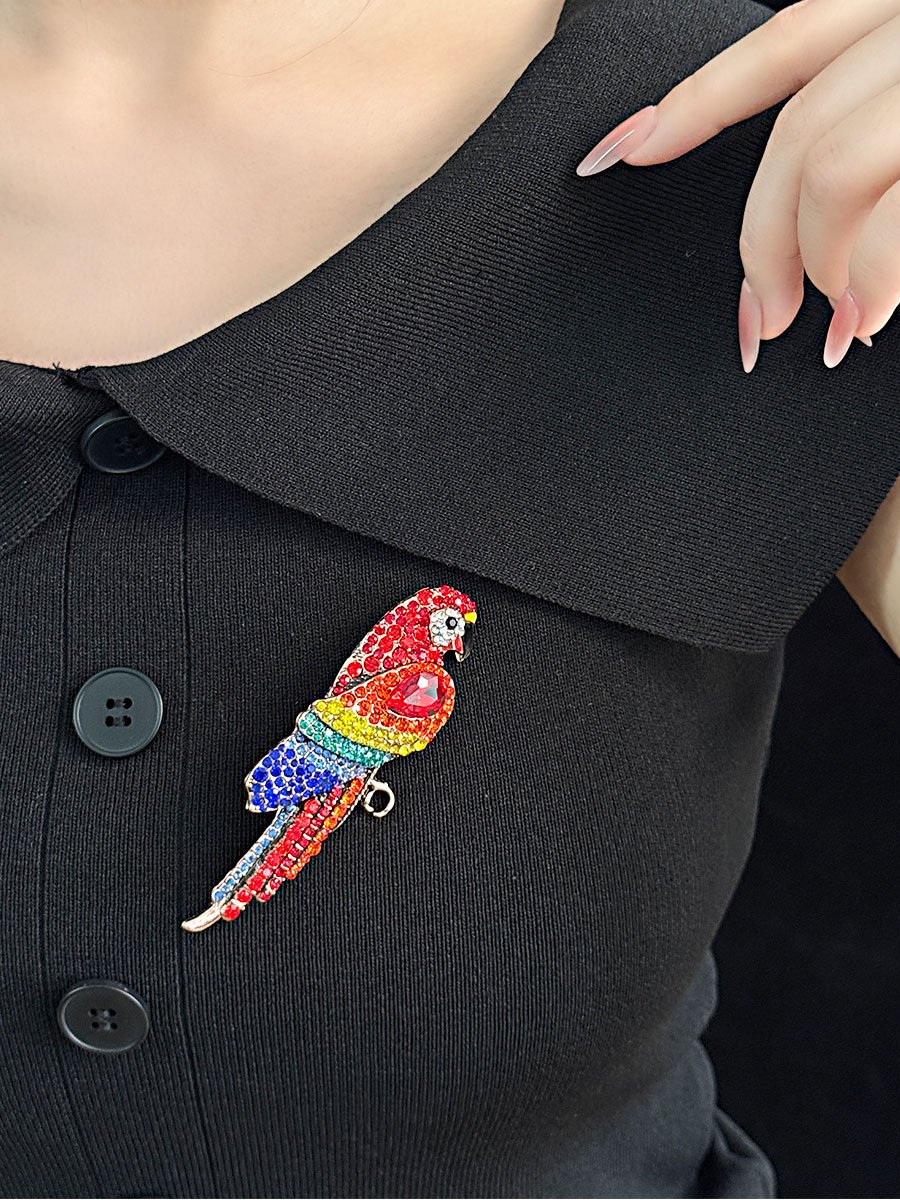 Rhinestone Crystals Parrot Brooch Tropical Bird