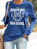 Retro Hawkins High School Tigers Print Sweatshirt