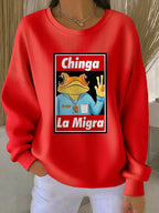 Women's Chinga La Migra Printed Knit Crew Neck Long-Sleeved Top
