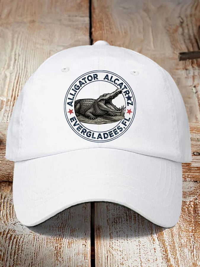 Retro Alligator Alcatraz Funny Florida Everglades Dark Humor Patoitic Prints baseball cap