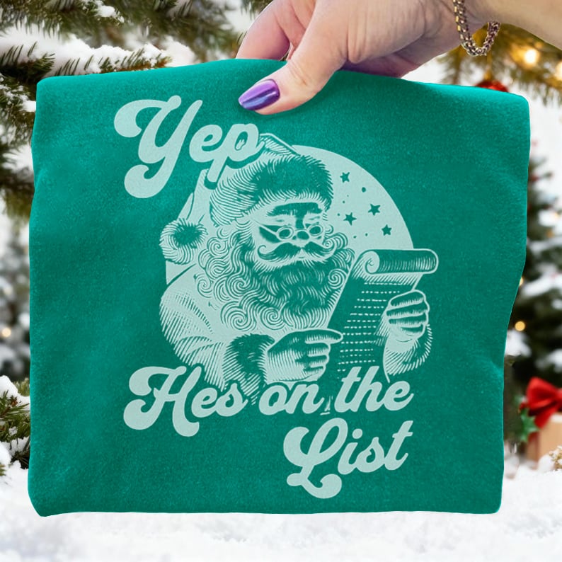 Yep He's On The List Santas Portland Frog Christmas Art Print Sweatshirt