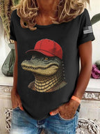 Women's Alligator Alcatraz Printed Round Neck T-Shirt