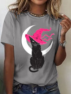 Women's Witch Cat  Printed Short-Sleeved T-Shirt